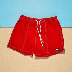 Vintage Tommy Hilfiger Swimwear Swimsuit Shorts Trunks Men Size XL Red 4"